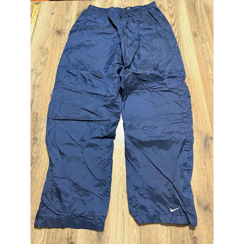 Nike Track Pants Mens Large Navy Blue Adult Windbreaker Swoosh Logo Excellent
